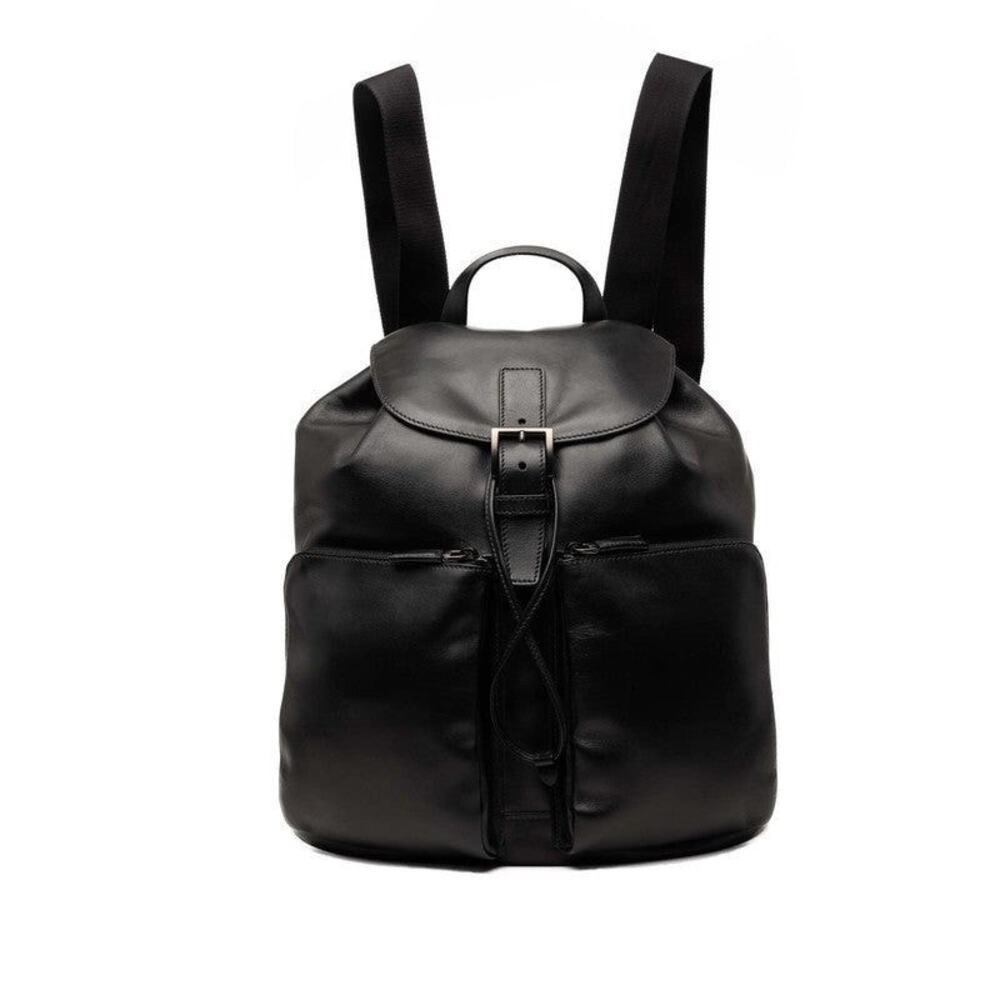 Prada Leather Triangle Logo Plate Backpack Black